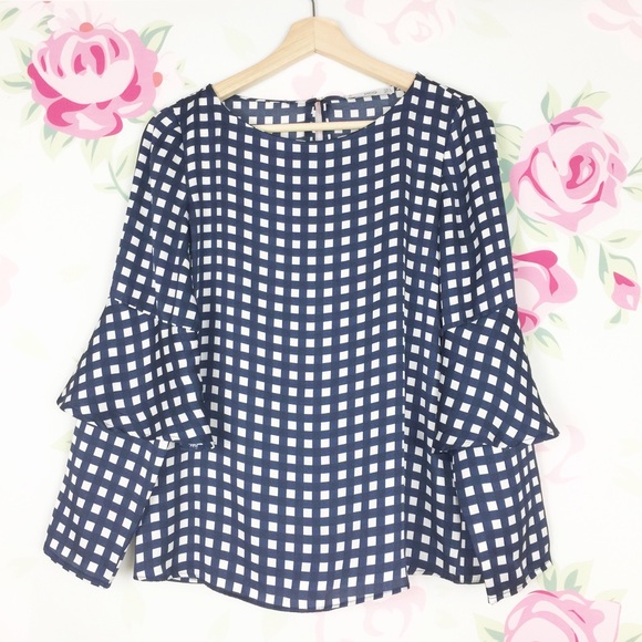 Mango Tops - Mango MNG Blue Buffalo Check Ruffled Blouse 4